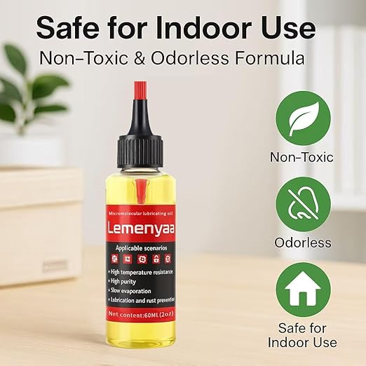 Door Hinge Lubricant – 2 OZ Silicone Oil with Built-in Nozzle Storage – Non-Spray, No-Drip Formula for Squeaky Hinges, Locks, Garage Doors, Sliding Tracks & More – Odorless & Rust-Resistant