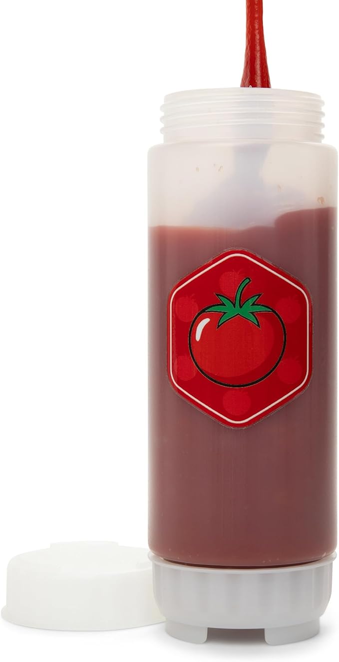 No‑Drip FIFO Tomato Sauce Bottle – 18oz BPA-Free Refillable Squeeze Dispenser with White Twist Cap for Ketchup, Marinara, Pizza Sauce, Pasta Sauce, and Mess-Free Pouring