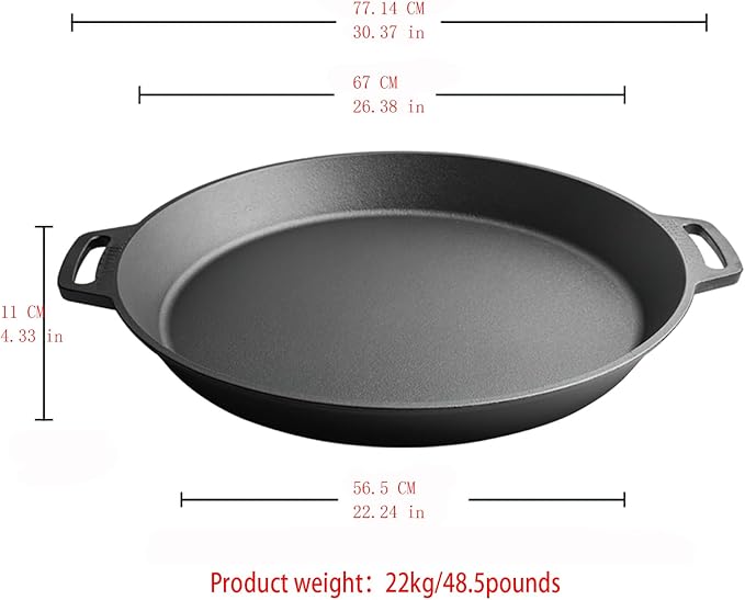 LI-GELISI 26-inch Pre-Seasoned Cast Iron Skillet - Dual Assist Handles - Nitrided Rust-Proof - For Oven, Stovetop, Grill & Campfire