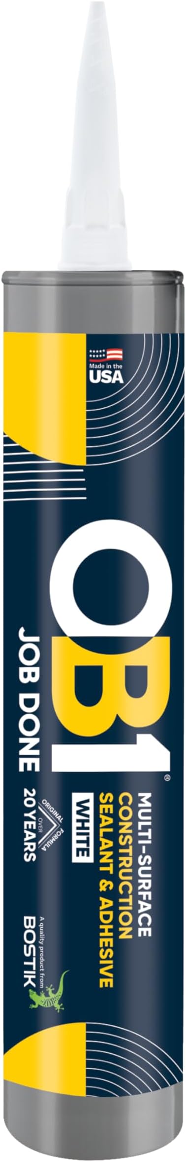 OB1 Universal Caulk Sealant & Adhesive White 10.1oz | Professional Grade Premium All-in-One Advanced Hybrid 2-in1 | Water Resistant Internal & External | Shrink Crack UV & Fade Resistant | 1 Cartridge