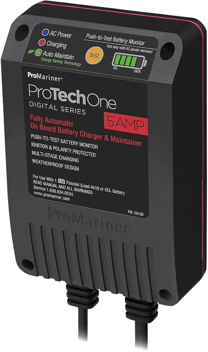 ProMariner 25105 ProTechOne Digital Series 5 Amp Fully Automatic On-board Battery Charger and Maintainer AC Corded Model