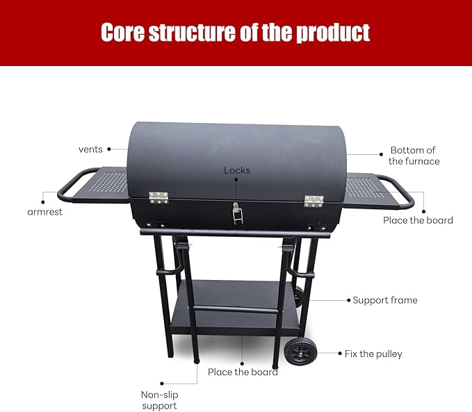 Charcoal Grill - Charcoal Barrel Grill with side shelf, Large Stainless Steel BBQ Grill suitable for outdoor camping,backyards, and patios (Extra Large)