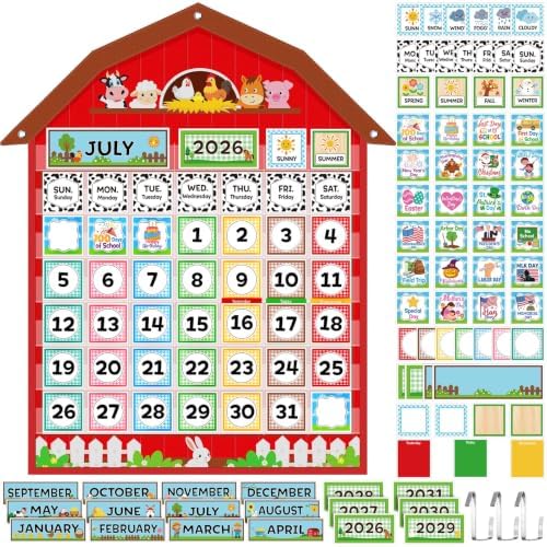 Sinload Classroom Calendar Pocket Chart Red, Farm