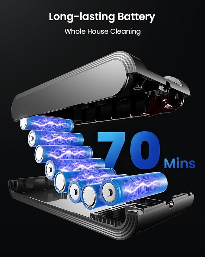 Cordless Vacuum Cleaner, 50KPa 600W 70Mins Vacuum Cleaner for Home, Anti-Tangle Self-Standing Stick Vacuum with Scented Tablet, Upgraded Dust Cup Scraping, Vacuum Cordless for Pet Hair/Carpet/Floors
