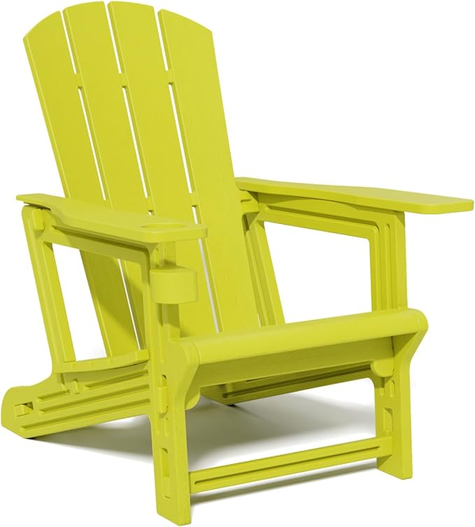 FONTOI Adirondack Chair，Plastic Outdoor Chairs Without Screws Install，Patio Adirondack with Cup Holder，400 LBS Capacity Recliner Chair Garden Chair for Backyard Lawn Beach Yellow