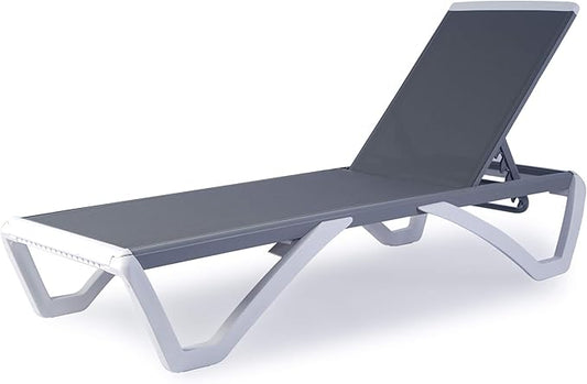 Kozyard Patio Chaise Lounge Chair - Full Flat Alumium & Resin Legs, Outdoor Reclining Adjustable Chair for Sunbathing, Patio, Beach, Lounge Without Table (Gray Textilene Without Table)