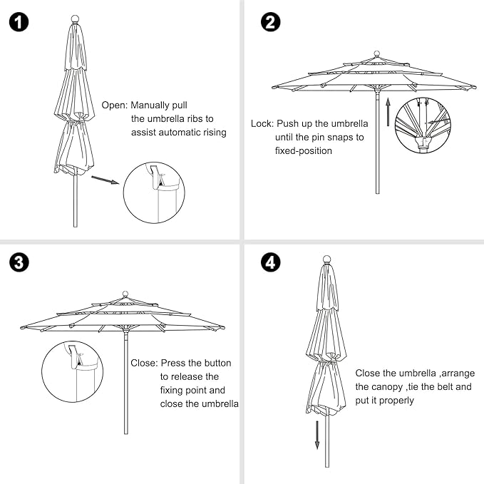 EliteShade USA 10-Year-Non-Fading 11Ft 3 Tiers Market Umbrella Patio Outdoor Cylinder Auto Push-up Table Umbrella with Ventilation, Teal