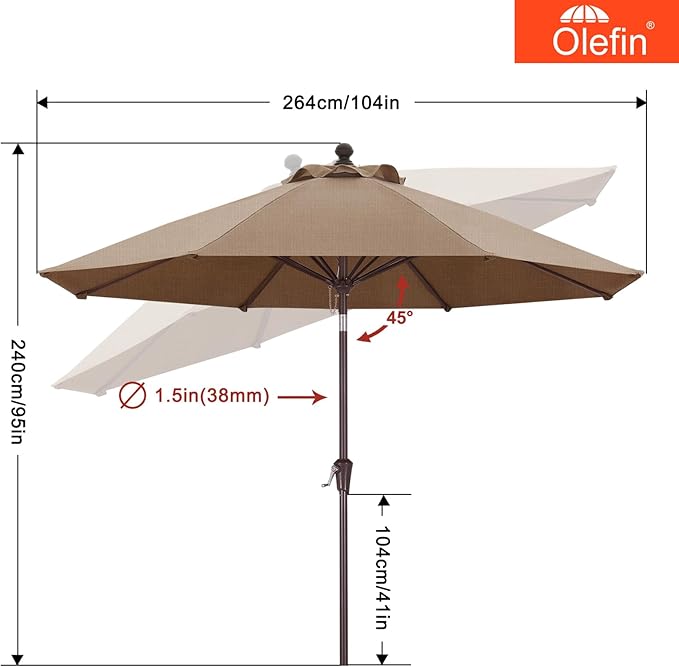 MASTERCANOPY Olefin 5-Year-Non-Fading 9ft Patio Umbrella with Tilt and Crank, Large UV Resistant Outdoor Table Umbrella with 8 Fiberglass Ribs for Deck, Yard & Market, Peacock Blue