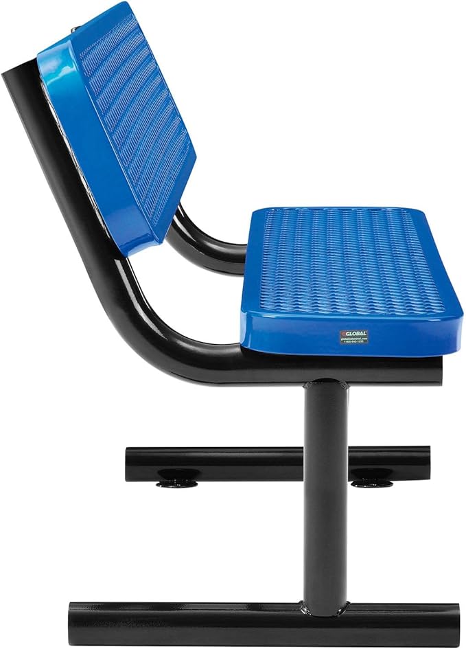 Global Industrial 4'L Heavy Duty Expanded Metal Mesh Bench with Backrest with Steel Frame, Portable Outdoor Bench, 1000 lbs Capacity, Blue, 48" L x 24" W x 33" H