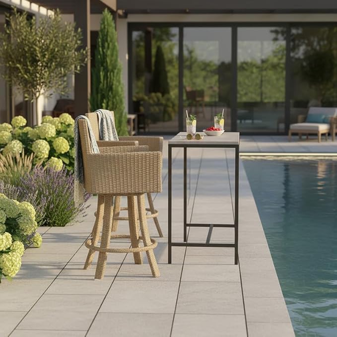 Covers & All Universal 25" Counter Height Swivel Bar Stools, 8 mm Jacobean Flat Wicker Patio Furniture with Smooth Swivel Motion, Durable Outdoor Furniture for Deck & Poolside (23" L x 23" W x 42" H)
