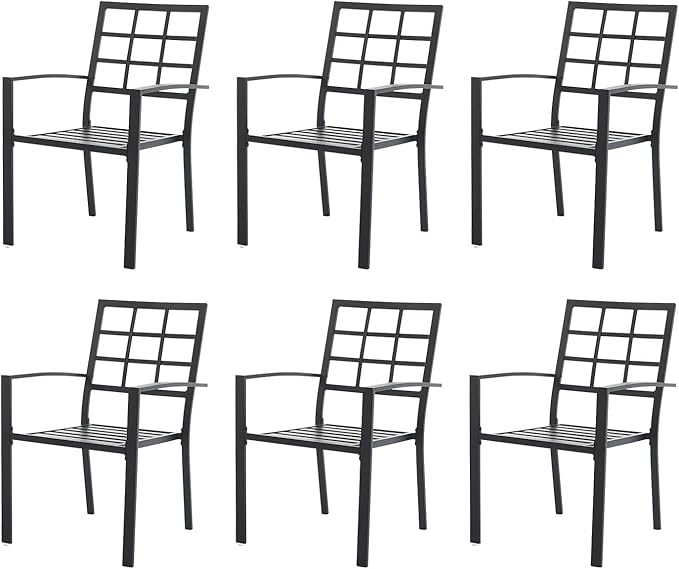 Outdoor Dining Chairs Set of 6, Metal Frame Stackable Patio Dining Chairs with Armrest, Wrought Iron Patio Bistro Chairs for Lawn, Backyard, Garden, Porch