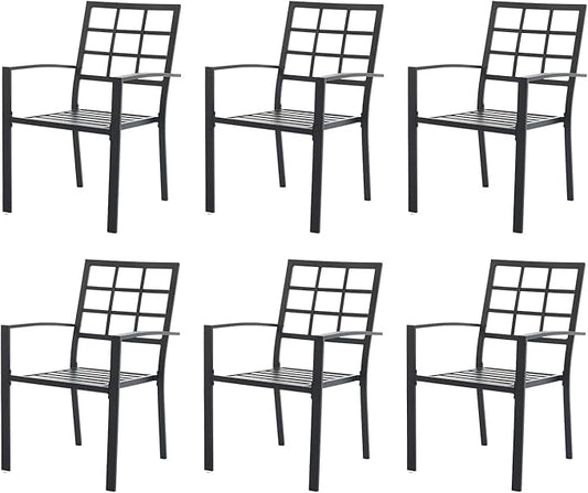 Outdoor Dining Chairs Set of 6, Metal Frame Stackable Patio Dining Chairs with Armrest, Wrought Iron Patio Bistro Chairs for Lawn, Backyard, Garden, Porch
