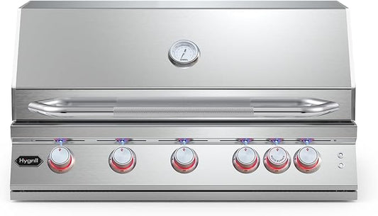 Hygrill Premium XTR 40-Inch Built In Grill, Stainless Steel 5-Burner Grill Head for Outdoor Kitchen with Rear Infrared Burner and LED Lights, Natural Gas