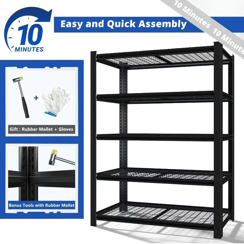 72" H x 36.12" W x 16" D Instrial 5-Heavy-Duty-Shelf Storage-Rack Adjustable Shed Shelving Metal Shelves Steel (Wire) Garage Bin Shelving Unit-s Organizer System for Basement/Kitchen, Black