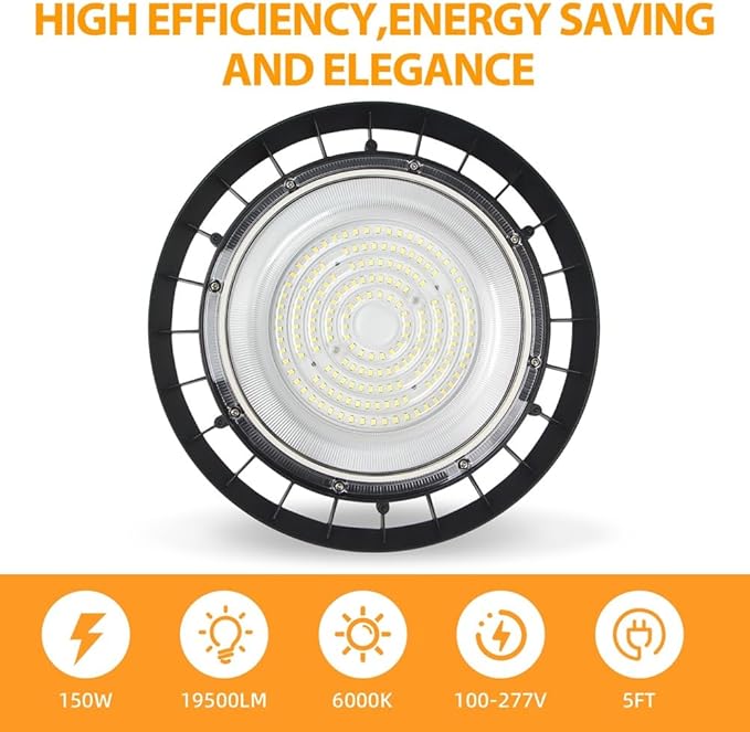 LED High Bay Shop Lights 150w with Advanced Heat Dissipation,Aluminum Heat Sink,6000K Daylight,Industrial Warehouse Lighting,UFO Light 10 Pack
