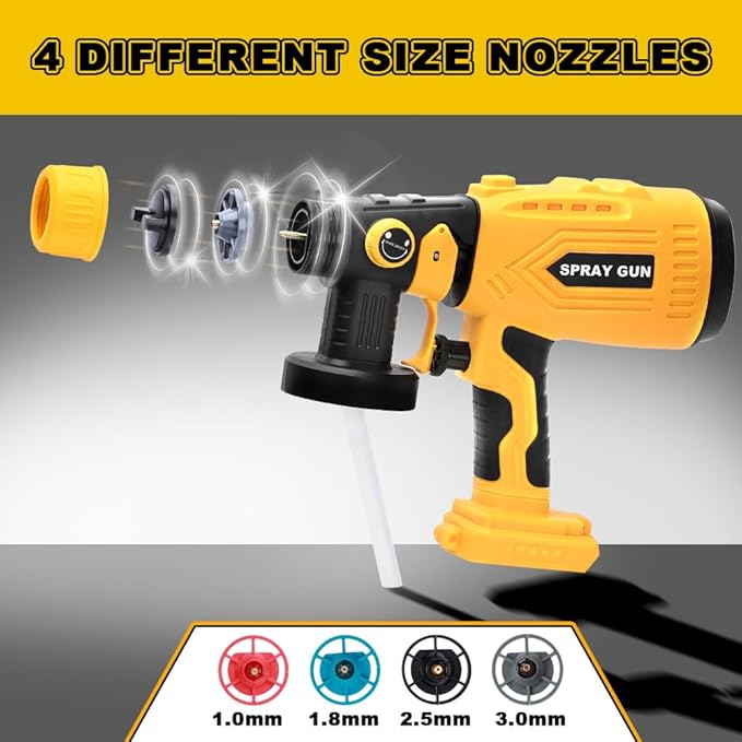 Paint Sprayer Compatible with Dewalt 20V Lithium Battery, Cordless Paint Sprayer HVLP Spray Gun with Copper Nozzle, 200W Power Easy to Clean for Home Interior,Exterior, Renovation(Tool Only)