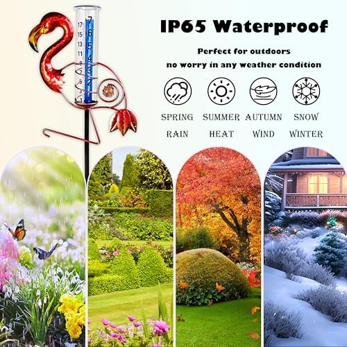 JOYBEE Flamingo Rain Gauge Garden Decor, Accurate Rain Gauges Outdoors，Rain Gauge for Yard with Stake, Decorative Rain Measure Gauge for Garden, Deck, Lawn with Large Numbers.
