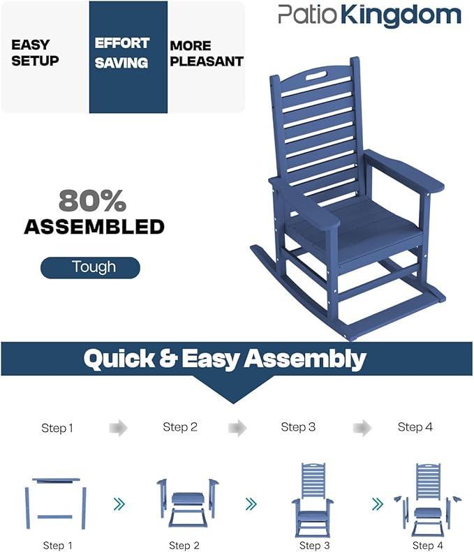 Navy BlueOutdoor Rocking Chairs Set of 2 with Footrest, Side Table & Beige 11FT Cantilever Umbrella, HDPE Rocking Lawn Chair for Garden, Poolside, Deck