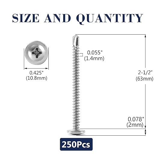 #8 x 2-1/2" Sheet Metal Screws 250PCS 410 Stainless Steel Truss Head Fast Self Tapping Screws by SG TZH
