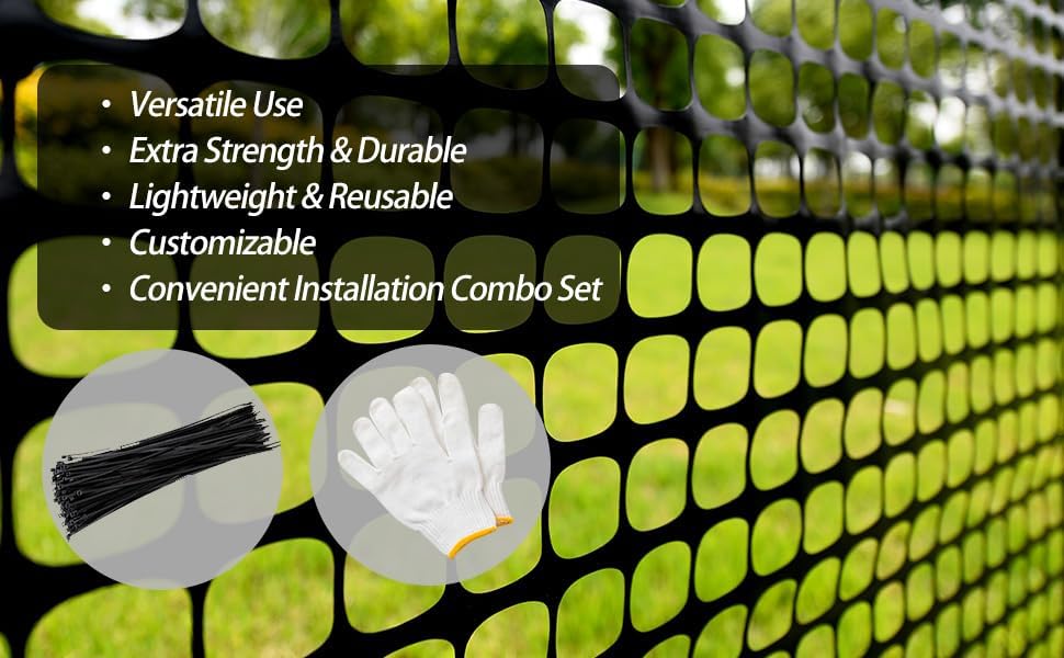 PotatoLife 4'x50' Plastic Mesh Fence Extra Strength with Zip Ties, Black