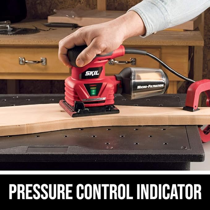 SKIL 7292-02 2.0 Amp 1/4 Sheet Palm Sander with Pressure Control , Red