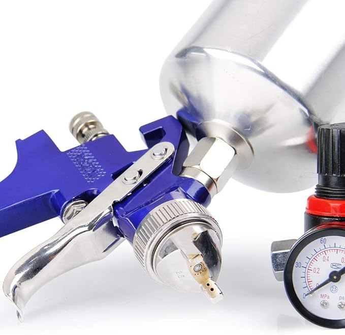 BANG4BUCK Professional HVLP Gravity Feed Air Spray Gun, 1.4mm 1.7mm 2.5mm Nozzles, 1000cc Aluminum Cup with Gauge for Auto Paint, Primer, Clear/Top Coat & Touch-Up