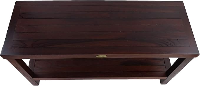 DecoTeak 36 Inch Eleganto Teak Shower Bench | Waterproof Bathroom Seat with Large Storage Shelf Spa-Style Teak Wood Stool for Adults & Seniors | Non-Slip Feet | Elegant Finish | 250 Pound Capacity