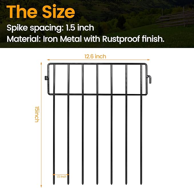 ADAVIN 54 Pack Animal Barrier Fence, 15 in(H) X 54 Ft(L) Dog Digging Fence Barrier, 1.5in Spike Spacing Rustproof Metal No Dig Garden Fences for Dog Rabbit, Fences Blocker for Outdoor Yard Patio