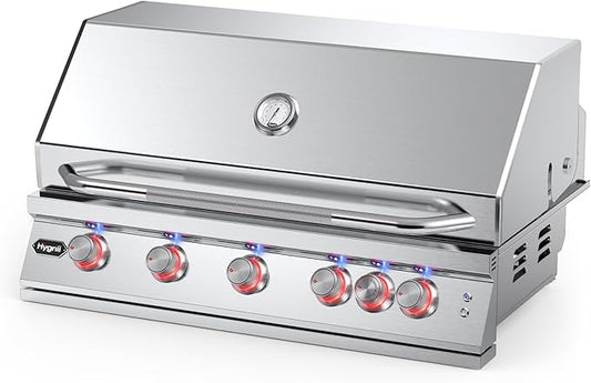 Hygrill Premium XTR 40-Inch Built In Grill, Stainless Steel 5-Burner Grill Head for Outdoor Kitchen with Rear Infrared Burner and LED Lights, Liquid Propane