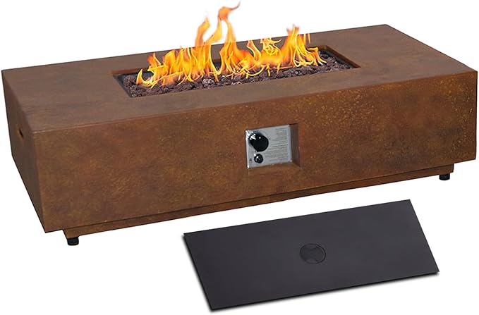 Afterglow Firepits All Terrafab External Gas Tank for Outdoor Use Rectangular 50000 Btu for Outside Patio Backyard Garden, Rusty Brown