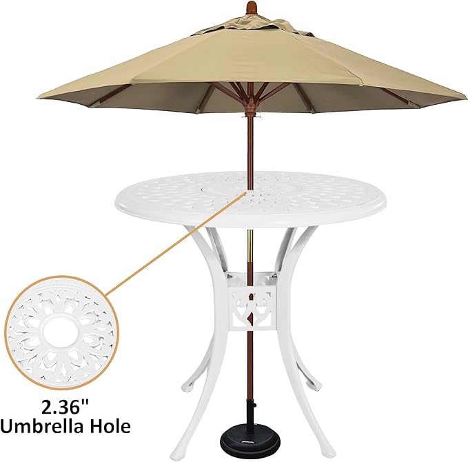 Outdoor Bistro Set 3 Piece, All Weather Bistro Table and Chairs Set, Cast Aluminum Patio Bistro Sets with 2.36" Umbrella Hole, Patio Furniture Set for Garden Porch