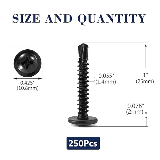#8 x 1 Sheet Metal Screws 250PCS 410 Stainless Steel Truss Head Fast Self Tapping Screws Black Oxide by SG TZH