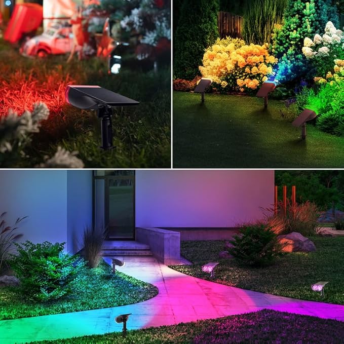 Linkind RGB Christmas Solar Lights Outdoor Waterproof IP67 StarRay Color Changing Spot Lights Outdoor for Yard Garden Pathway Holiday Christmas Decorations (Multicolor, 4 Pack)
