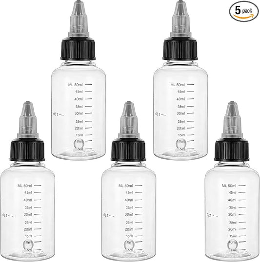 5PCS 2oz Plastic Dispensing Bottle, Empty Squirt Bottle, Squeeze Graduated Empty Bottles with Black Twist Cap for Liquids, Sauces, Arts, Crafts, Travel