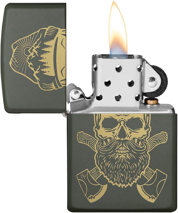 Zippo Outdoor Skull Design Green Matte Pocket Lighter, One Size
