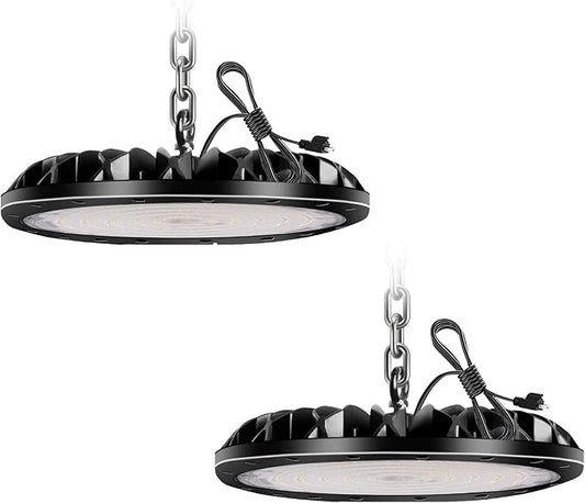 2 Pack LED High Bay Light 300W 30000LM, UFO LED Shop Light with 4ft Plug Cable, 6500K Commercial Bay Lighting, IP65 Waterproof for Warehouse Workshop