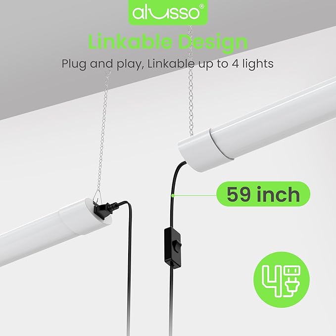 ALUSSO® 5CCT LED Shop Lights for Workshop 4FT, 4800LM Super Bright Garage Ceiling Lights, 20W 30W 40W Adjustable, 2700K 3000K 4000K 5000K 6500K Selectable Basement Warehouse Lighting, ETL, 2 Pack
