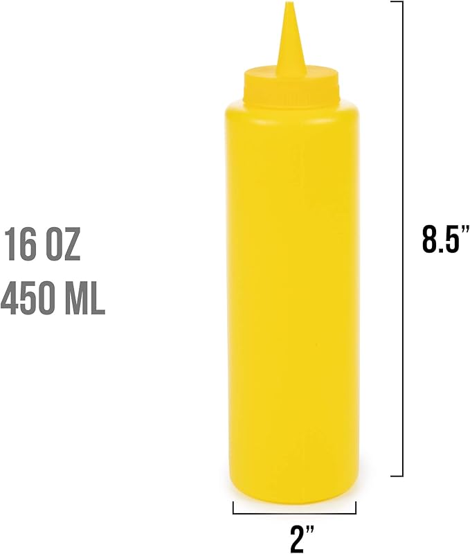 Ketchup and Mustard Squeeze Bottle Combo Pack | 2-pack 16-oz Red & Yellow Plastic Kitchen Table Condiment Squirt Dispensers | Restaurant Supplies for Food Truck, Grilling, Dressing, BBQ Sauce, Crafts