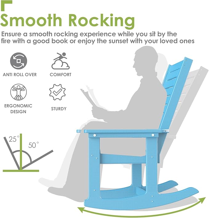 GREENVINES Outdoor Rocking Chairs | Porch Rocker | HDPE Plastic | Arctic | Oversized Rockers | High Back | Big & Tall | Ladder Back | for Patio Outside Backyard Balcony Garden