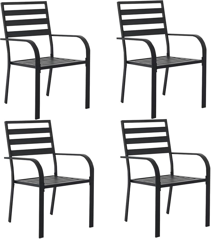 Outdoor Dining Chairs Set of 4, Metal Frame Stackable Patio Dining Chairs with Armrest, Wrought Iron Patio Bistro Chairs for Lawn, Backyard, Garden, Porch