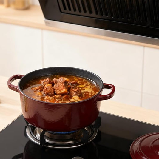 Commercial Grade, Cast Iron Enameled Cookware (Dark Red, Duch Oven 6qt)