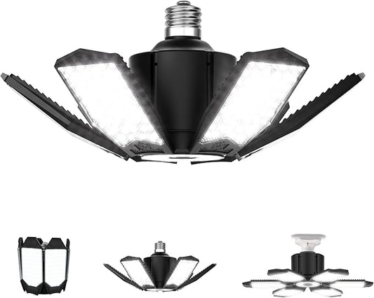 LED Garage Light Bulb 15000LM - 360° Adjustable 6+1 Deformable Panels, E26/E27 Garage Led Ceiling Lights Screw-in, 6500K Daylight for Basement/Workshop/Attic/Laundry Room