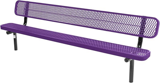 COATEDOUTDOORFURNITURE Coated Outdoor Furniture Heavy-Duty Outdoor Bench Thermoplastic Coated, Expanded Metal, Commercial-Grade Seating, Made in America (Inground with Back, 8 Ft, Textured Purple)