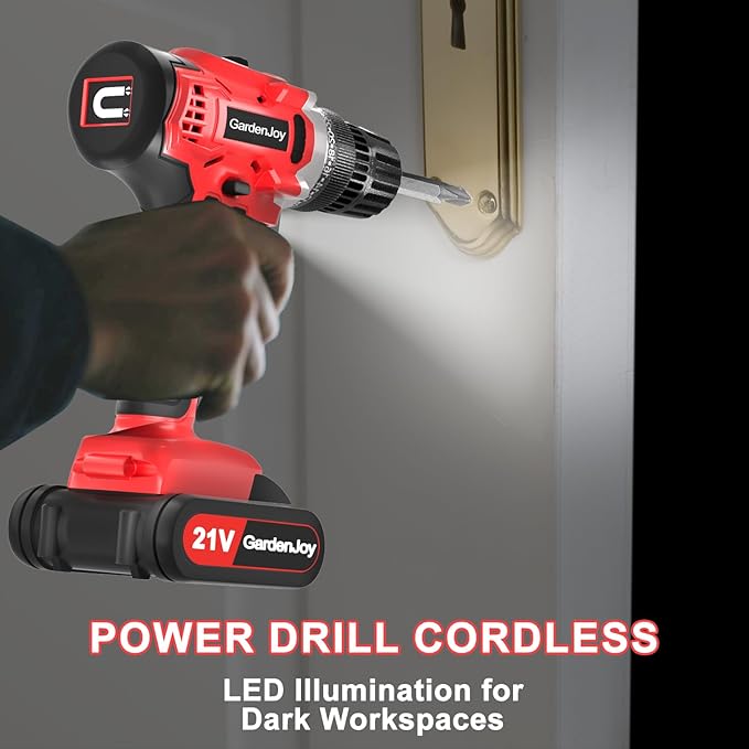 GardenJoy 20v Cordless Drill Set, Power Electric Kit 2 Batteries With Charger 30Nm 2-Speed 3/8" Keyless Chuck 24+1 Torque Drill Driver screwdriver Bits with LED Electric Work Light for MEN DIY