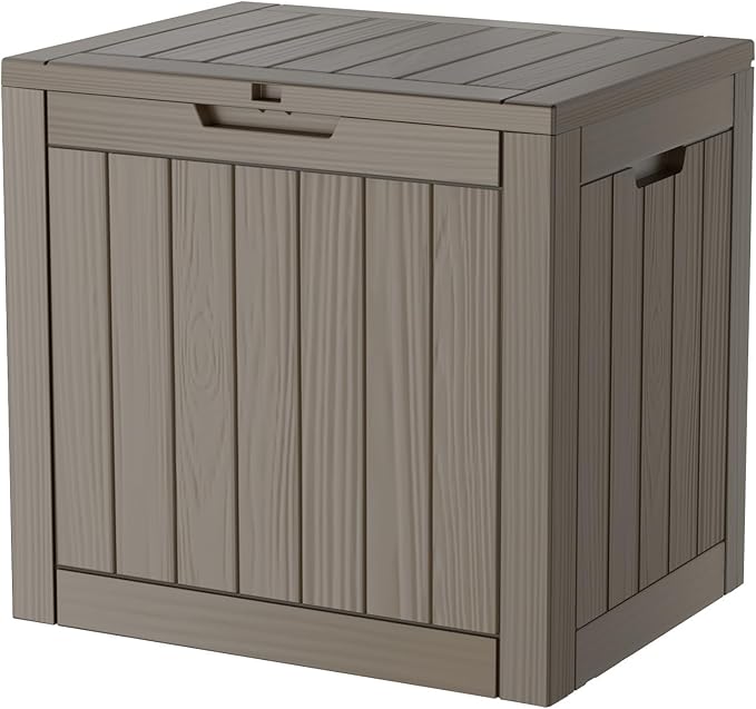 Mersco 28 Gallon Double-Wall Resin Deck Box - Lockable Waterproof Outdoor Storage Box, 151lbs Capacity & Doubles as Seating for Patio Furniture - Garden Tools, Pool Accessories （Grey）