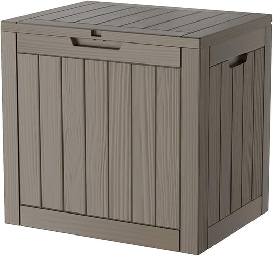 Mersco 28 Gallon Double-Wall Resin Deck Box - Lockable Waterproof Outdoor Storage Box, 151lbs Capacity & Doubles as Seating for Patio Furniture - Garden Tools, Pool Accessories （Grey）