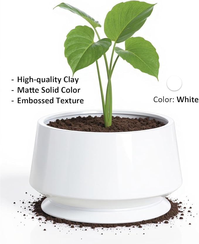 OXART Plant Pot, 7.8 inch Ceramic Plant Pots Indoor Plants with Drainage, Modern White Planters for Outdoor Plants, Outdoor Flower Pots for Succulent, Snake Plant and Pothos Home Office, White