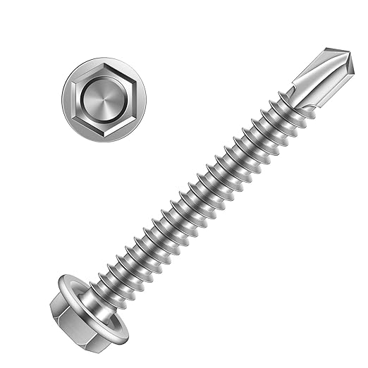 MewuDecor #14 x 3 (3/4" to 3" Available) Hex Washer Head Self Drilling Sheet Metal Screws with Drill Point, Stainless Steel 410, 25 PCS