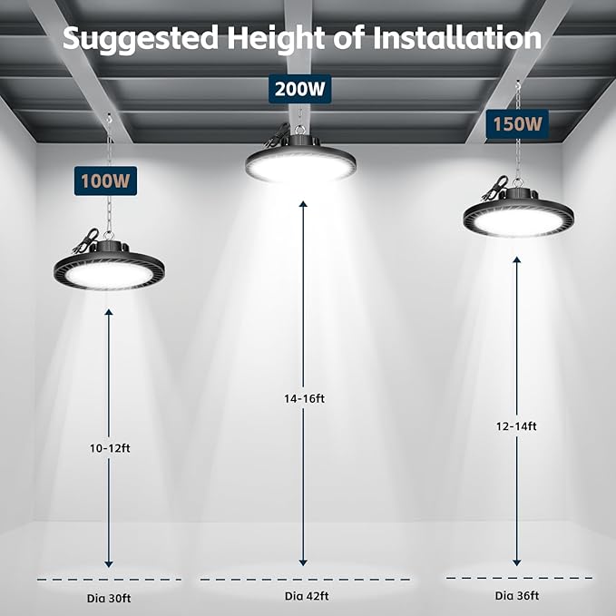 UFO LED High Bay Lights 5000K 200W 30000LM 6 Pack with Plug High Bay Led Shop Lights Suitable for Warehouse Workshop Factory Gym Garage Barn LED Lamp AC100-277V