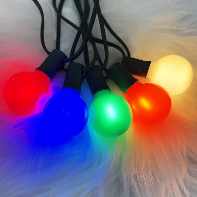 25Ft LED Christmas Outdoor String Lights, G40 Globe Edison Lights with 27 0.6W Baked Multicolor Bulbs, Vintage Ceramic Lights for Holiday Party Backyard Wedding Garden Patio Porch Decor, Green Wire